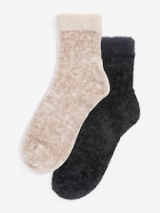 Black/Neutral Velvet Cosy Socks 2 Pack - Image 1 of 6