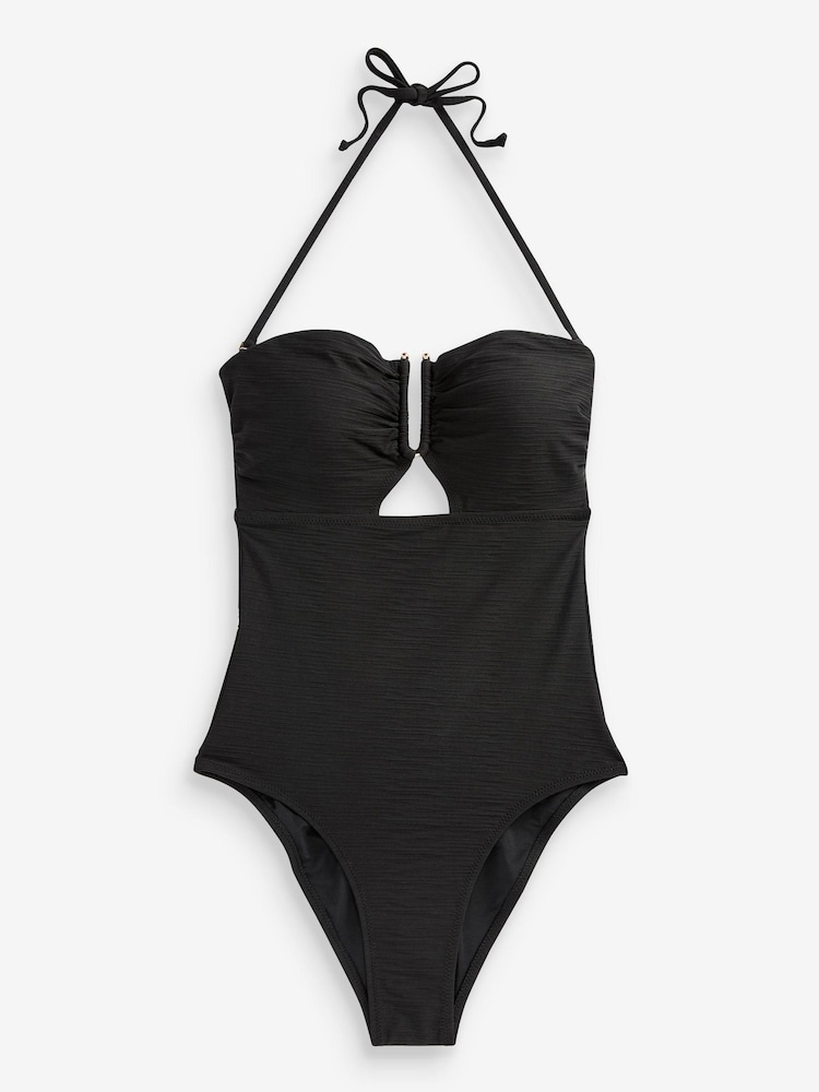 Black Texture U Trim Bandeau Swimsuit - Image 2 of 2
