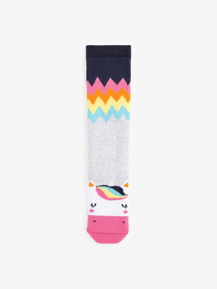 Navy Blue 2 Pack Thermal Cotton Rich Unicorn Welly Socks - Image 2 of 3