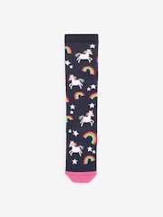Navy Blue 2 Pack Thermal Cotton Rich Unicorn Welly Socks - Image 3 of 3