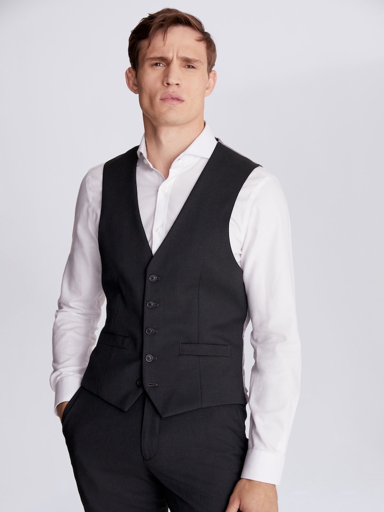 MOSS Charcoal Grey Tailored Stretch Suit: Waistcoat - Image 1 of 3