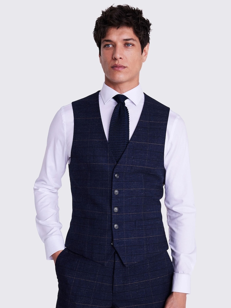 MOSS Navy Blue Tailored Check Suit: Waistcoat - Image 1 of 4