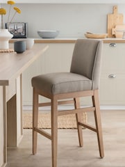 Tailored Linen Look Mocha Brown Norbury Collection Luxe Fixed Height Non Arm Kitchen Bar Stool - Image 1 of 9