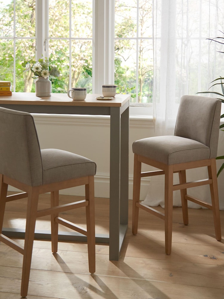 Tailored Linen Look Mocha Brown Norbury Collection Luxe Fixed Height Non Arm Kitchen Bar Stool - Image 2 of 9