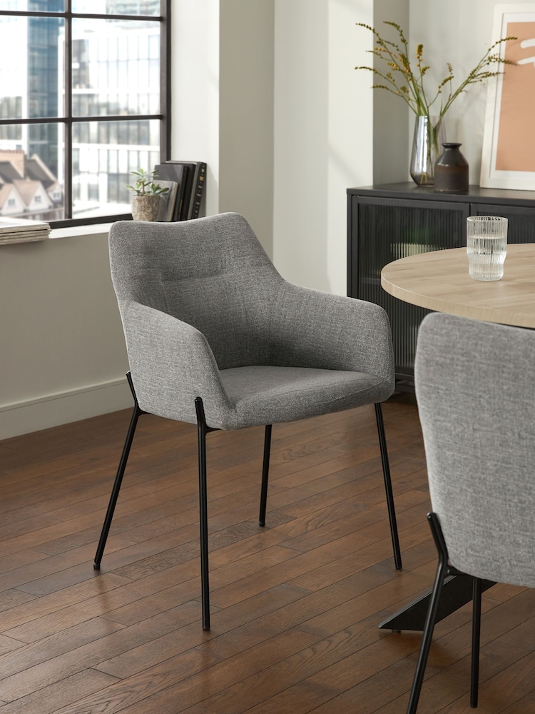 Set of 2 Tweedy Plain Mid Grey Quinn Black Legs Dining Chairs - Image 1 of 8