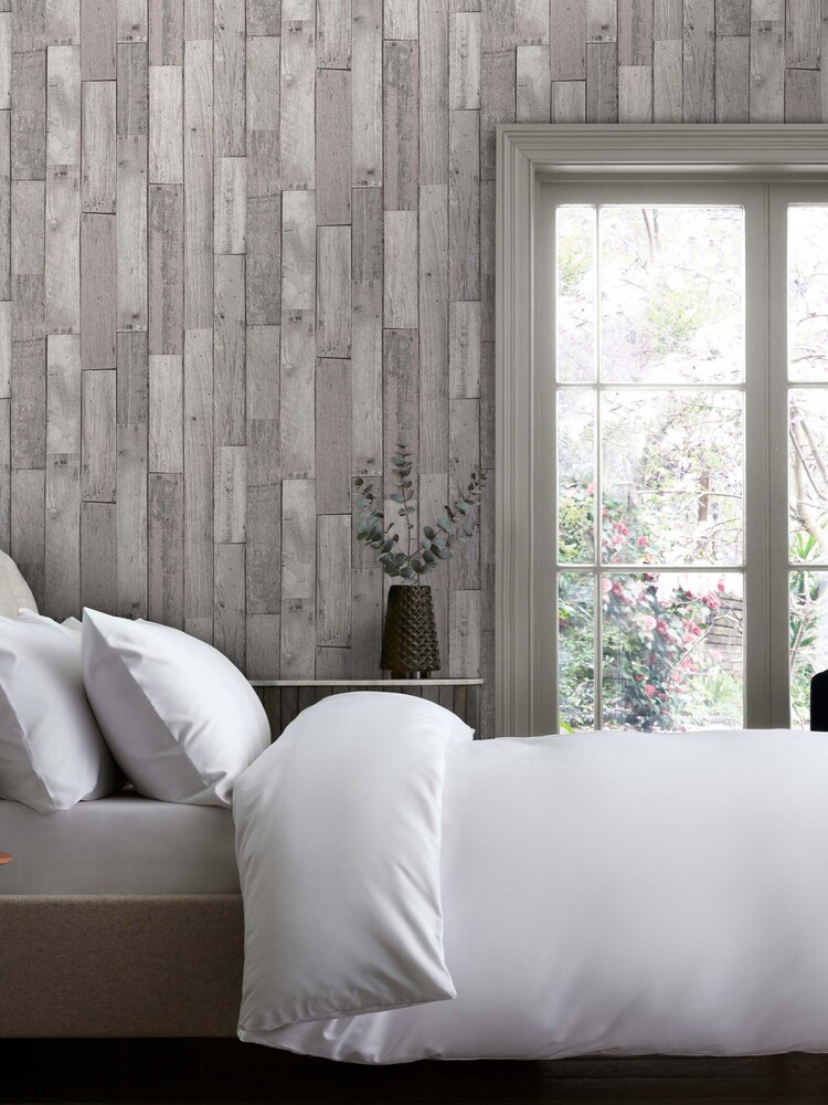 Grey Distressed Wood Plank Paste The Wall 10M Wallpaper - Image 1 of 4 Grey Distressed Wood Plank Paste The Wall 10M Wallpaper - Image 1 of 4