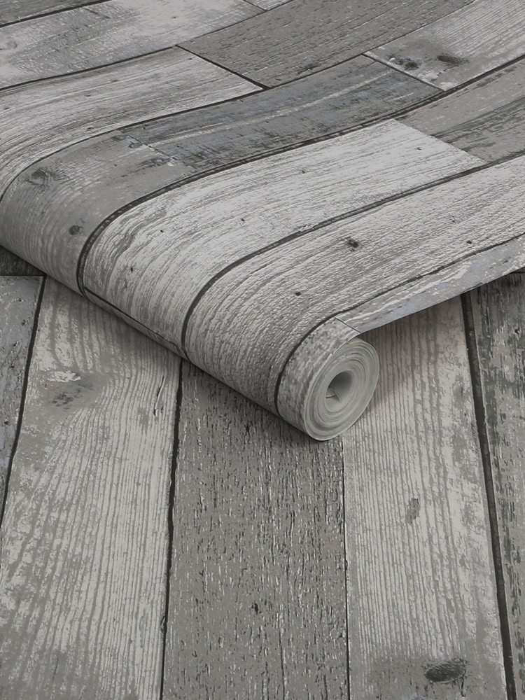 Grey Distressed Wood Plank Paste The Wall 10M Wallpaper - Image 4 of 4
