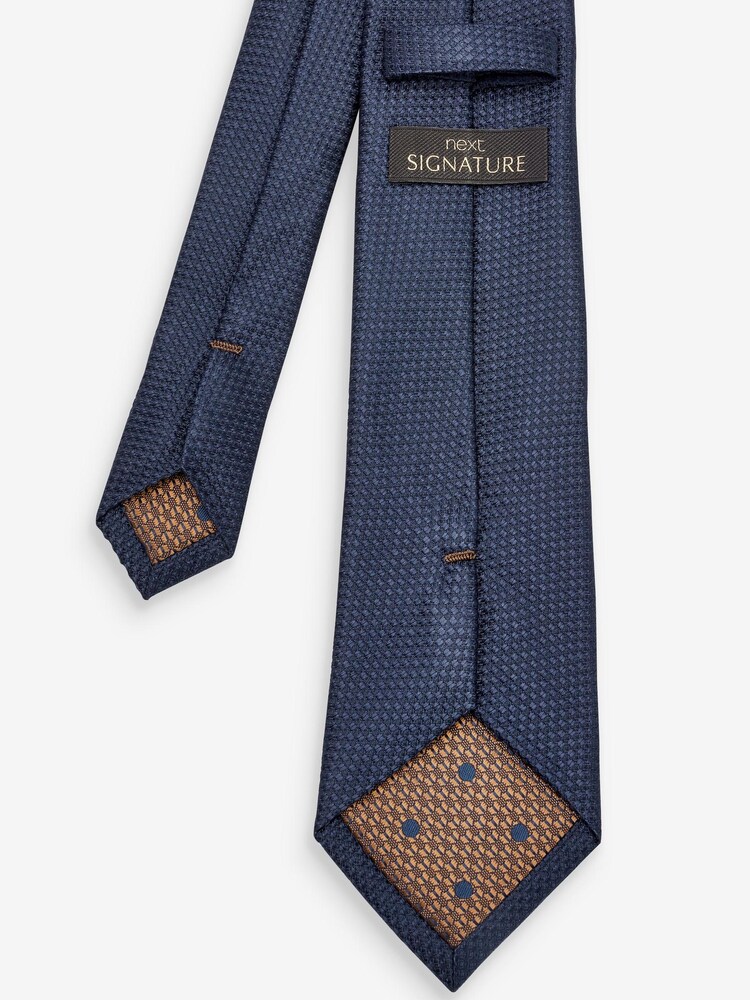 Navy Blue Signature Textured Silk Tie - Image 2 of 3