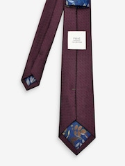 Burgundy Red Slim Textured Tie And Clip Set - Image 2 of 3