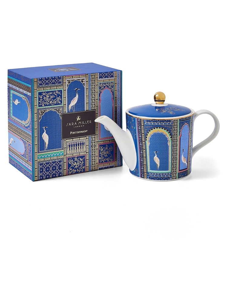 Sara Miller Blue Portmeirion Teapot with Lattice Windows - Image 6 of 6
