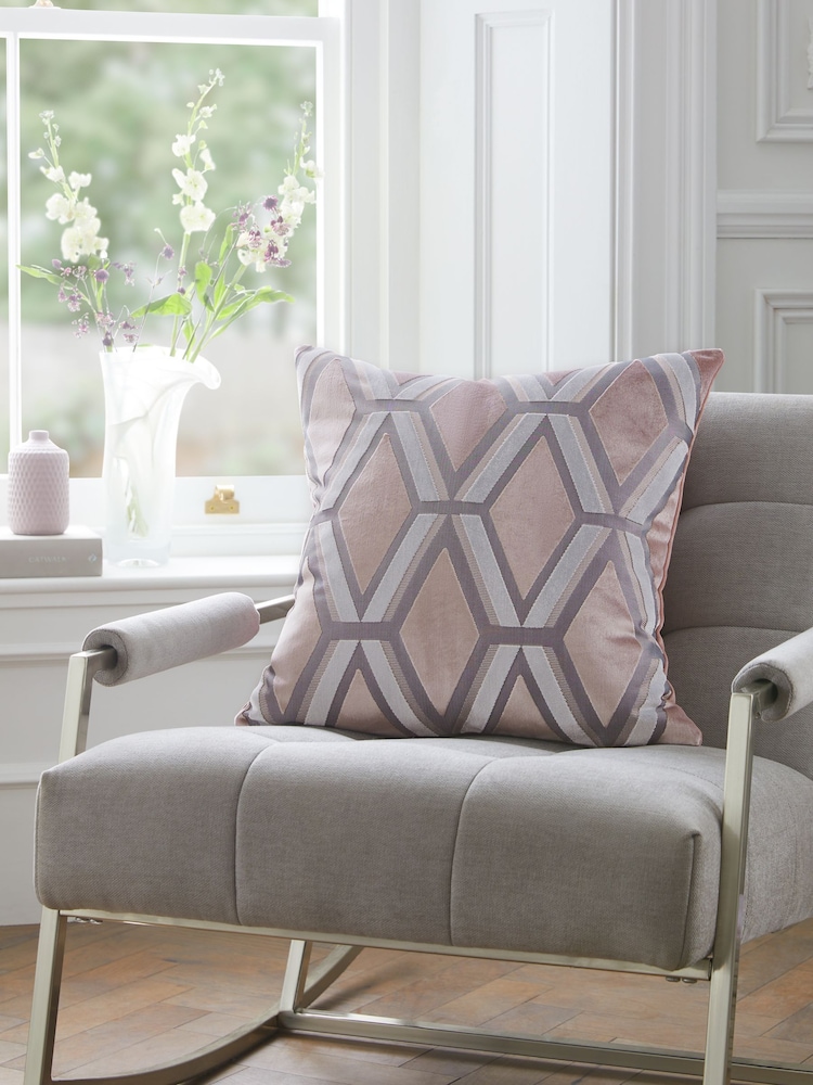 Blush Pink Collection Luxe Velvet Geo 50 x 50cm Cushion - Image 1 of 5