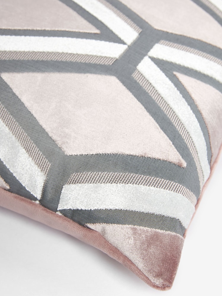 Blush Pink Collection Luxe Velvet Geo 50 x 50cm Cushion - Image 5 of 5