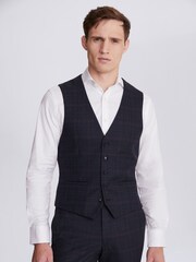 MOSS Blue Slim Fit Check Suit Waistcoat - Image 1 of 3