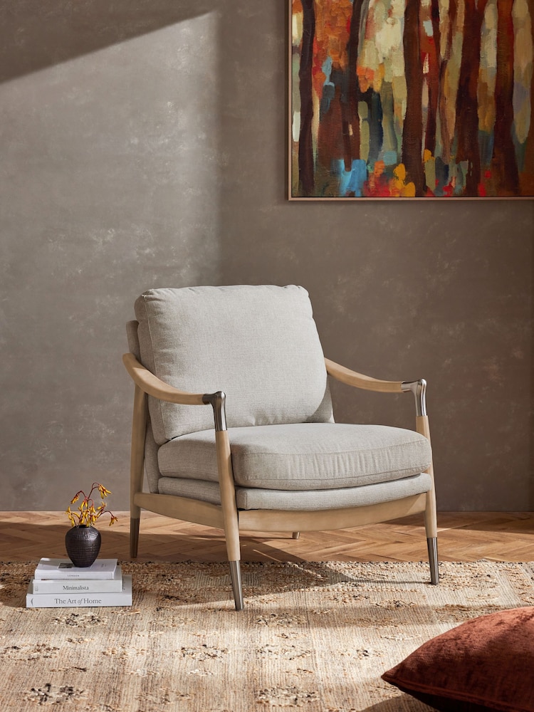 Tweedy Plain Light Natural Flinton Wooden Accent Chair - Image 1 of 10