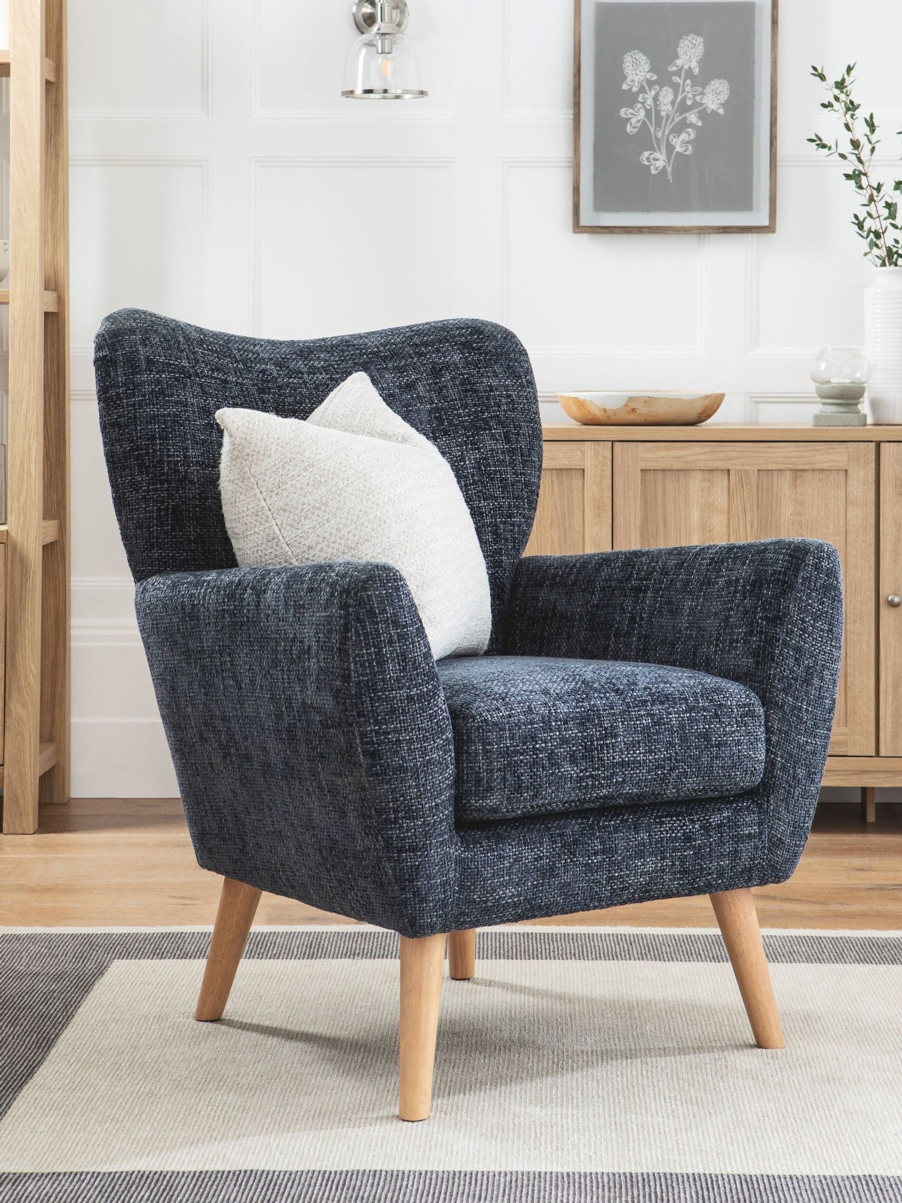 Buy Chunky Chenille Dark Navy Blue Wilson II Highback Armchair from the Next UK online shop
