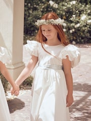 Angel & Rocket White/Green Taffeta Ruffle Bow Sylvie Dress - Image 1 of 11
