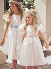 Angel & Rocket White/Green Taffeta Ruffle Bow Sylvie Dress - Image 2 of 11