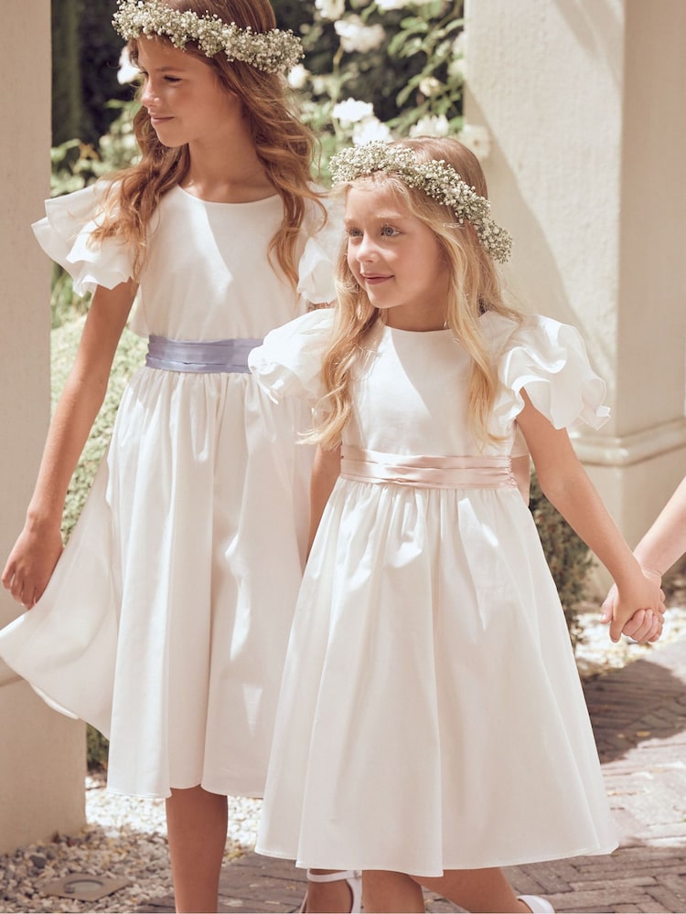 Angel & Rocket White/Green Taffeta Ruffle Bow Sylvie Dress - Image 2 of 11 Angel & Rocket White/Green Taffeta Ruffle Bow Sylvie Dress - Image 2 of 11