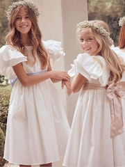 Angel & Rocket White/Green Taffeta Ruffle Bow Sylvie Dress - Image 3 of 11