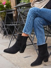 Black Western Cowboy Fringe Ankle Boots - Image 1 of 8
