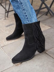 Black Western Cowboy Fringe Ankle Boots - Image 3 of 8