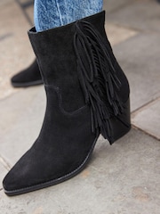 Black Western Cowboy Fringe Ankle Boots - Image 4 of 8