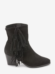Black Western Cowboy Fringe Ankle Boots - Image 5 of 8