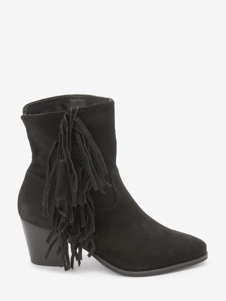 Black Western Cowboy Fringe Ankle Boots - Image 5 of 8