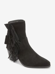 Black Western Cowboy Fringe Ankle Boots - Image 6 of 8