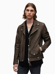 AllSaints Brown Milo Biker Jacket - Image 1 of 7
