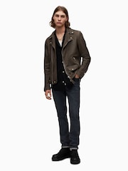 AllSaints Brown Milo Biker Jacket - Image 3 of 7