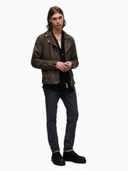 AllSaints Brown Milo Biker Jacket - Image 4 of 7