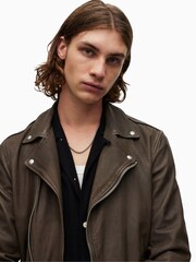 AllSaints Brown Milo Biker Jacket - Image 6 of 7