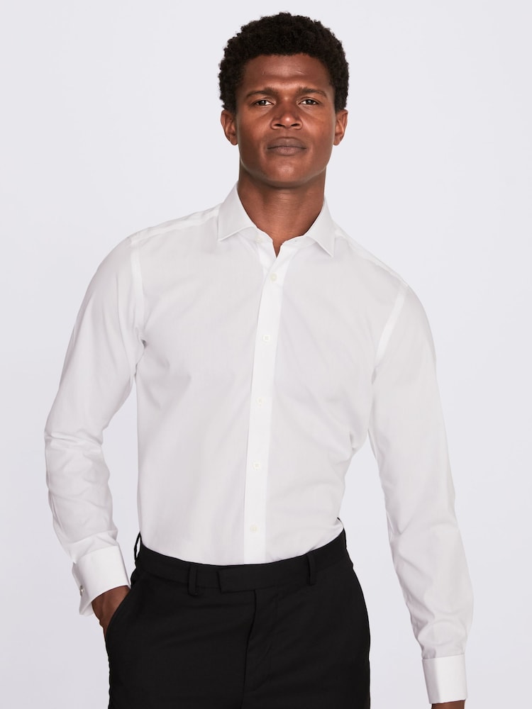 MOSS White Tailored Fit Double Cuff Zero Iron 100% Cotton Shirt - Image 1 of 4