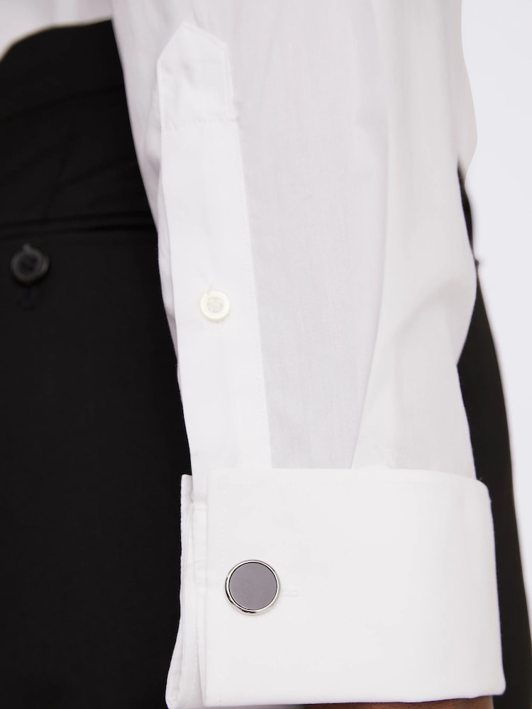 MOSS White Tailored Fit Double Cuff Zero Iron 100% Cotton Shirt - Image 2 of 4