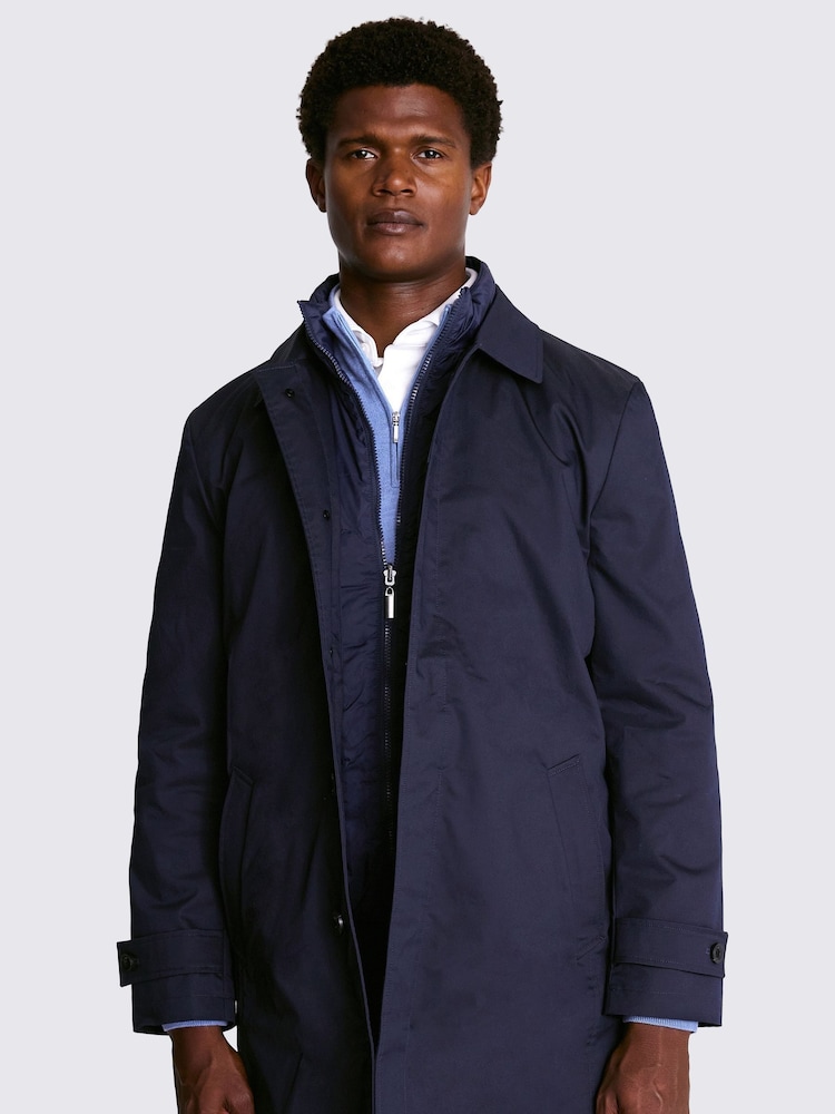 MOSS Blue Tailored Fit Padded Raincoat - Image 3 of 7