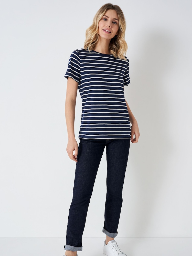 Crew Clothing Blue Dark 100% Cotton Breton T-Shirt - Image 3 of 5