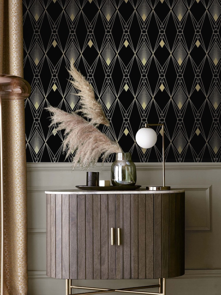 Black Deco Geometric 10M Wallpaper - Image 1 of 4 Black Deco Geometric 10M Wallpaper - Image 1 of 4