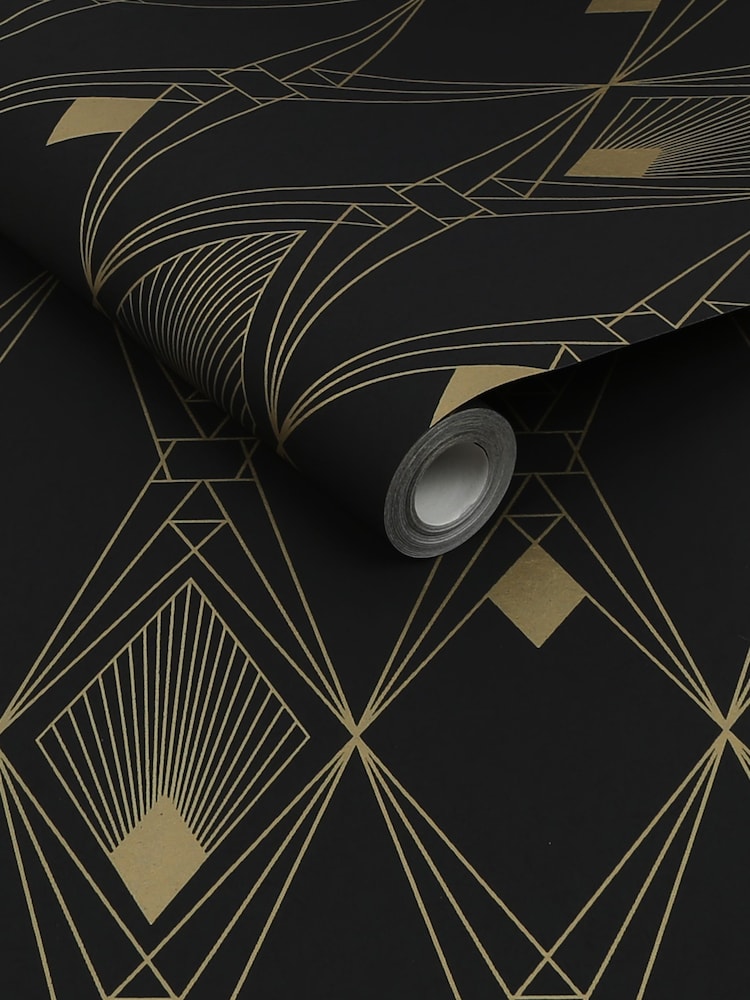 Black Deco Geometric 10M Wallpaper - Image 4 of 4 Black Deco Geometric 10M Wallpaper - Image 4 of 4