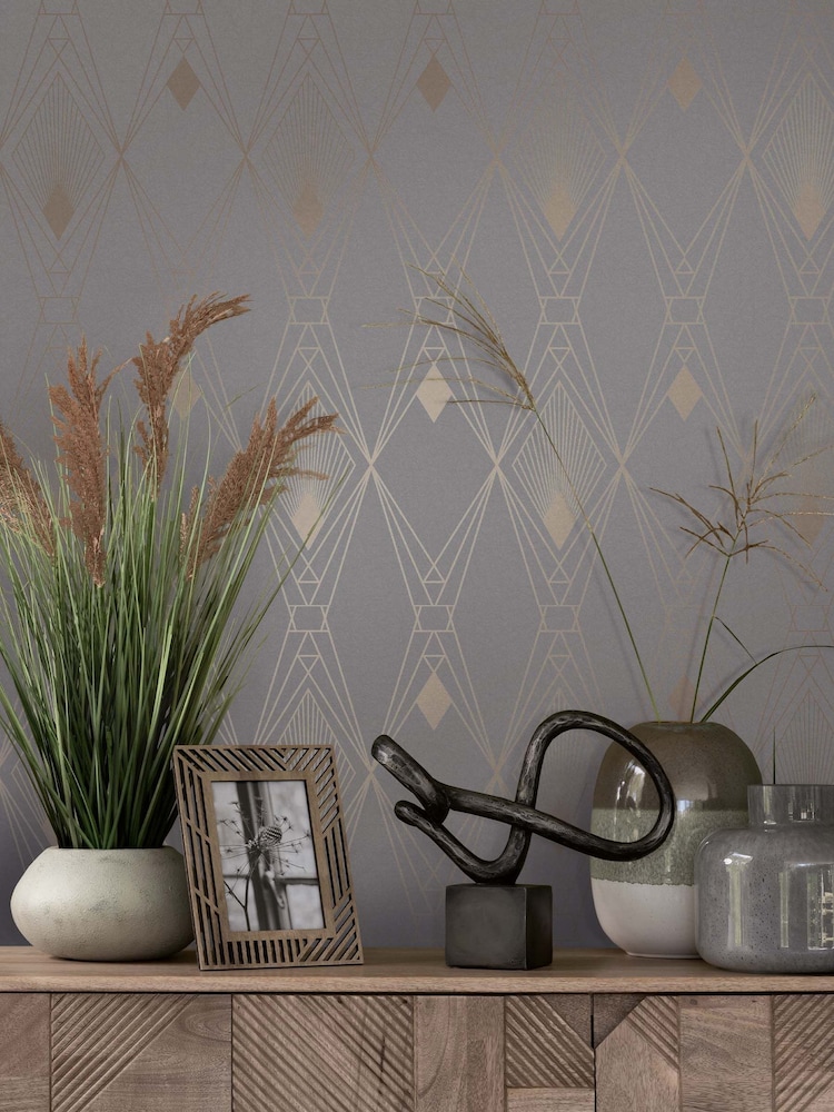 Grey Deco Geometric 10M Wallpaper - Image 1 of 4 Grey Deco Geometric 10M Wallpaper - Image 1 of 4