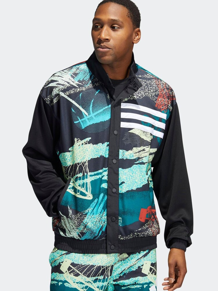 adidas Black 3-Stripes Moment Basketball Jacket - Image 1 of 6