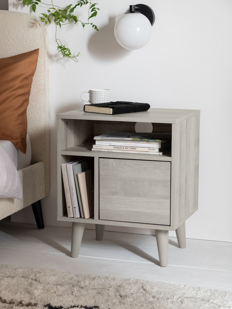 Grey Bronx Oak Effect Multi Bedside Table - Image 1 of 12