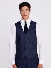 MOSS Navy Blue Check Suit: Waistcoat - Image 1 of 4