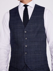MOSS Navy Blue Check Suit: Waistcoat - Image 2 of 4