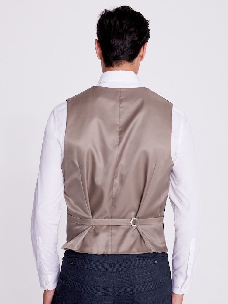 MOSS Navy Blue Check Suit: Waistcoat - Image 3 of 4