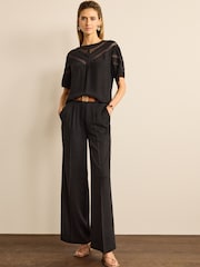 Black Linen Blend Wide Leg Trousers - Image 1 of 4