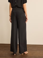 Black Linen Blend Wide Leg Trousers - Image 2 of 4