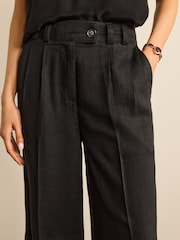 Black Linen Blend Wide Leg Trousers - Image 3 of 4