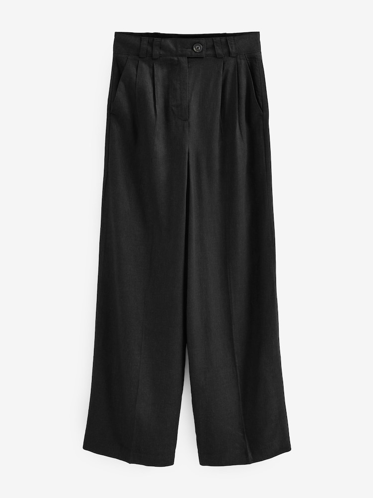 Black Linen Blend Wide Leg Trousers - Image 4 of 4