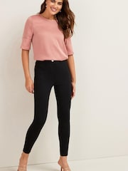 Blush Pink Curved Hem Satin Formal T-Shirt Short Sleeves Top - Image 1 of 5